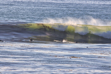 Surfing big waves in Ventura California