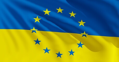 Flaga Ukraina Unia - obrazy, fototapety, plakaty
