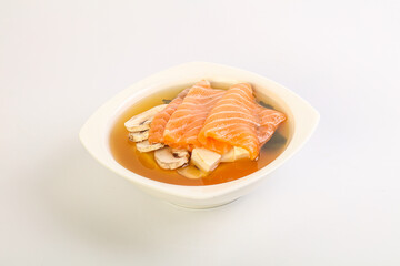 Japanese traditional miso soup with salmon