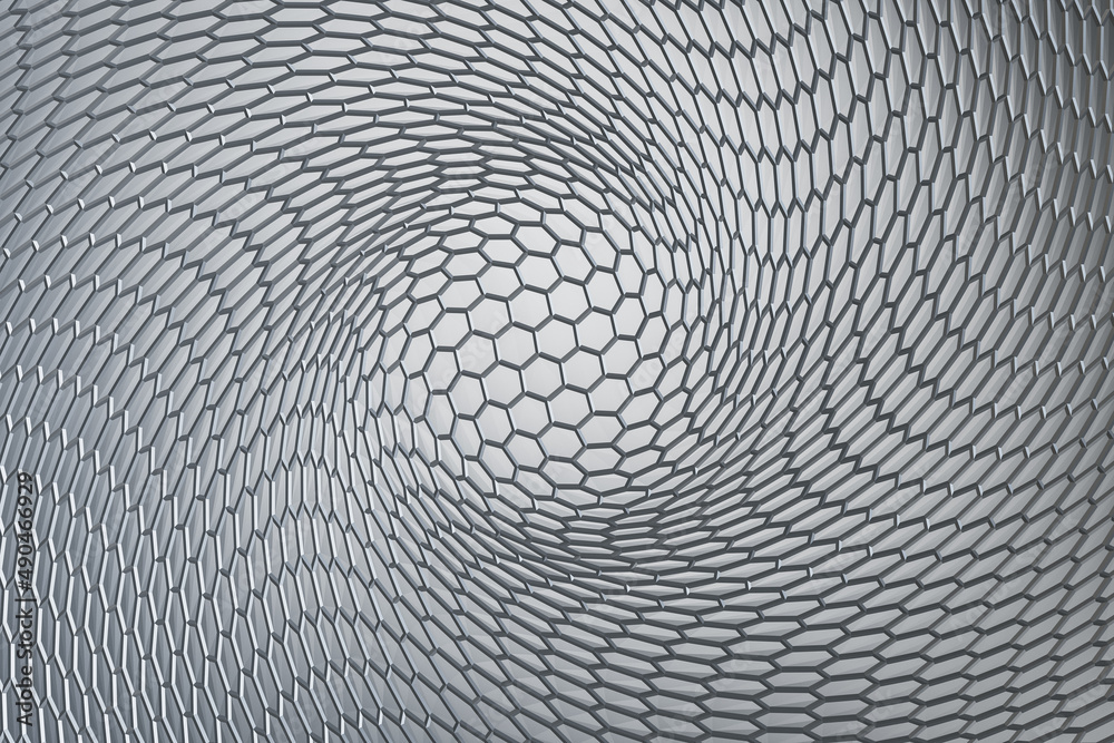 Poster Creative hexagonal gray honeycomb wireframe background. 3D Rendering.