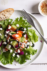 Plate with greek salad for dinner