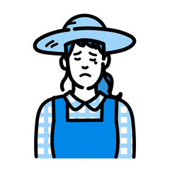 悲しそうに涙を流している麦わら帽をかぶった農家の女性
