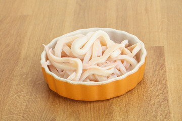 Marinated squid strips in the bowl