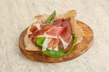 Delicous Spanish Hamon slices pork meat