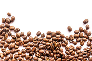 Close up of Coffee beans on white background with copy space