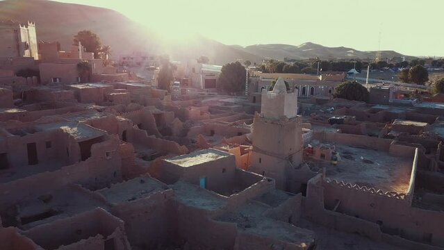 4K Footage, Aerial view of the authentic ancient Taghit in the Sahara Desert, Algeria 