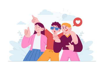 Friendship concept vector Illustration idea for landing page template, relationship with friend solidarity and trust union, together despite diversity, partner having fun Hand drawn Flat Style