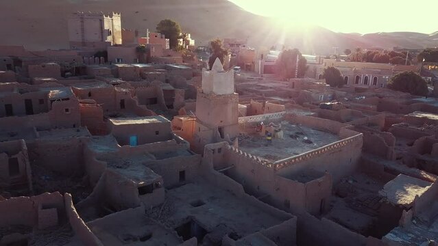 4K Footage, Aerial view of the authentic ancient Taghit in the Sahara Desert, Algeria 