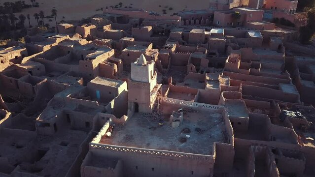 4K Footage, Aerial view of the authentic ancient Taghit in the Sahara Desert, Algeria 