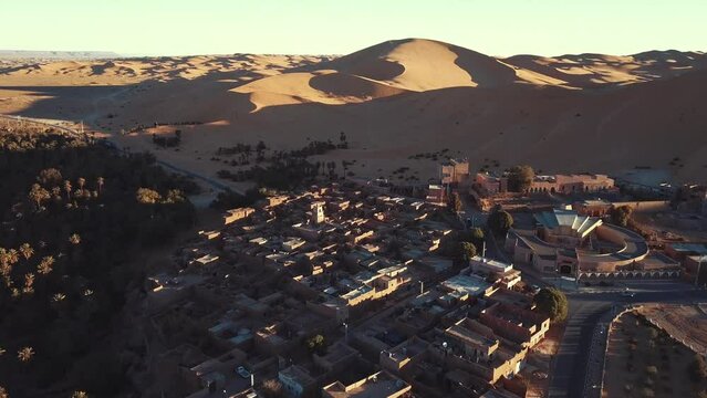 4K Footage, Aerial view of the authentic ancient Taghit in the Sahara Desert, Algeria 