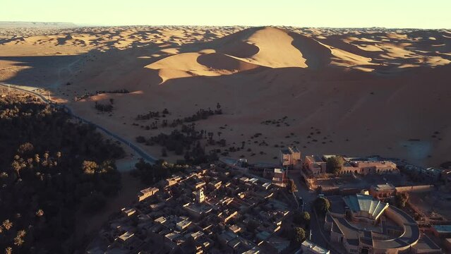 4K Footage, Aerial view of the authentic ancient Taghit in the Sahara Desert, Algeria 