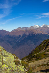 National Nature Park. Landscape with mountains and valleys. Huge rocks and blue sky.