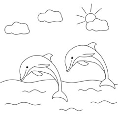 Dolphin in the Sea Coloring Page Perfect for Children Book