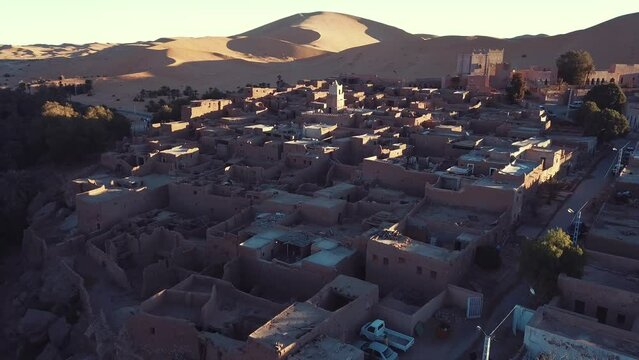 4K Footage, Aerial view of the authentic ancient Taghit in the Sahara Desert, Algeria 