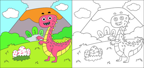 Coloring pages of cute dinosaur