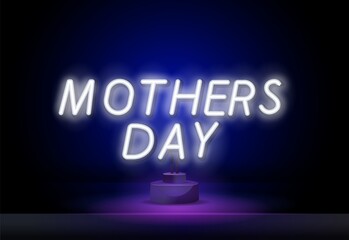 Vector realistic isolated neon sign of Happy Mothers Day typography logo for template decoration and covering on the wall background.