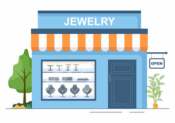 Jewelry Shop Provides Necklaces, Earrings and Bracelets from Gems in Flat Style illustration for Poster Background