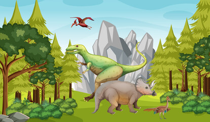 Dinosaur in prehistoric forest scene