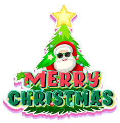 Merry Christmas typography logo design with Santa Claus