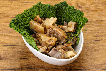 Baled lamb meat in the bowl