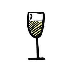 Champagne alcoholic drink vector sketch icon. Hand drawn glass element. Summer party bar sign. 