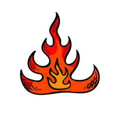 Fire spark sketch hand drawn icon for design. Flame symbol, spicy hot element. Danger symbol