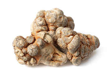 Dried herb, notoginseng roots isolated on white background