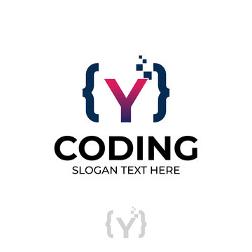 Digital code logo with letter Y design, coding illustration with pixel illustration design concepts