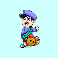 Cute Muslim boy playing fireball illustration