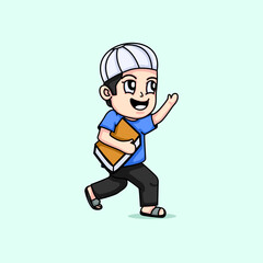 Fototapeta premium Cute muslim boys want to go to mosque for tadarus illustration