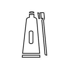 Toothbrush, toothpaste outline icon. Line art design.