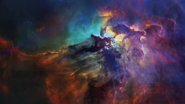 Simulation of the expansion and motion of the star LAGOON NEBULA . image taken by the Hubble telescope Elements of this image provided by NASA.