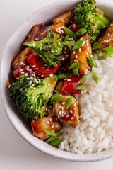 Teriyaki chicken with vegetables and rice