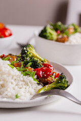 Teriyaki chicken with vegetables and rice