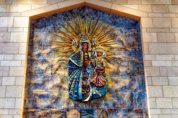 Mosaic dedicated to Mother Marry inside the Church of the Annunciation in Nazareth, Israel.