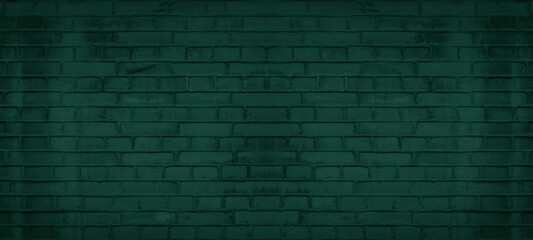 Abstract dark green colored colorful painted damaged rustic brick wall brickwork stonework masonry texture background banner panorama pattern template architecture