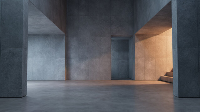Illuminated Bare Interior. Architectural Render with Clean Modern Design.