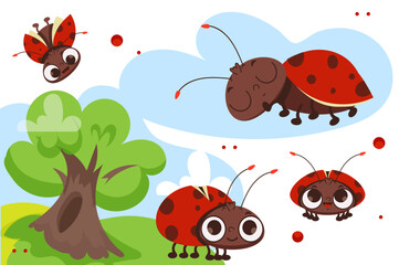 Fototapeta na wymiar The character is a ladybug. A set of vector illustrations in cartoon style.