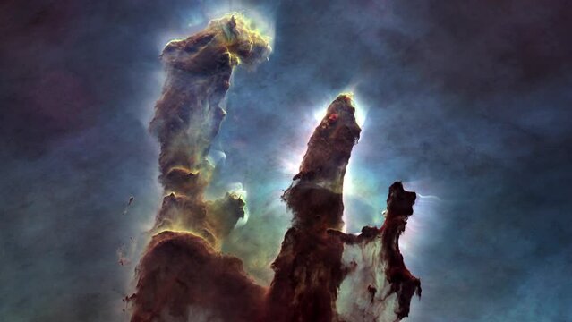 simulation of the expansion and motion of the HUBBLE WFC3/UVIS IMAGE OF M16 Pillars of Creation . image taken by the Hubble telescope. used image provided by NASA