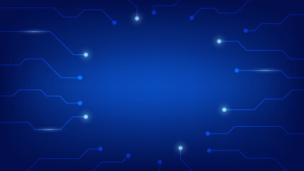 Hi-tech digital circuit board. AI pad and electrical lines connected on blue lighting background with copy space. futuristic design element concept