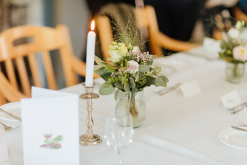 table setting for wedding. beautiful cutlery and table setting with dry flowers in boho style	
