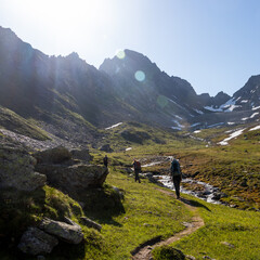 Hiking up a twisted path through the Aosta mountain range in late spring