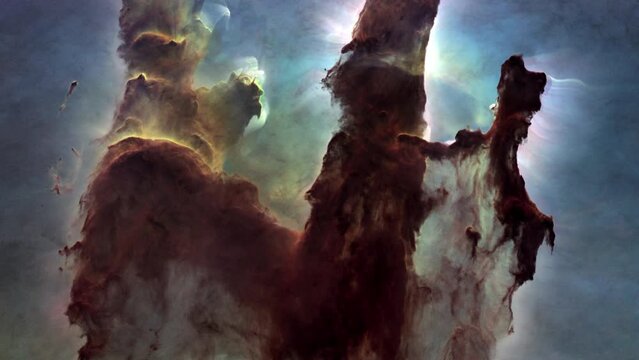 simulation of the expansion and motion of the HUBBLE WFC3/UVIS IMAGE OF M16 Pillars of Creation . image taken by the Hubble telescope. used image provided by NASA