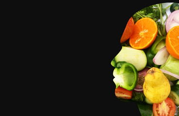 Green and Healthy lifestyle concept Background with Fruits and Vegetables with free copy space. Modern healthy life backdrop