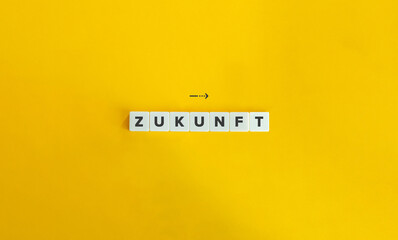 Future Word in German (Zukunft). Letter Tiles on Yellow Background. Minimal Aesthetics.