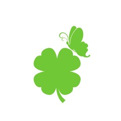 Four Leaf Clover And Butterfly icon isolated on white background