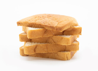 toasted bread slices isolated on white background, breakfast food