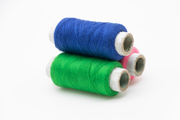 Colorful yarn on spool, yarn on tube, cotton