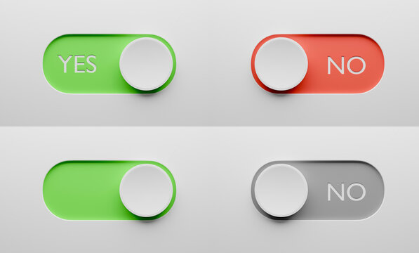 Switch toggle buttons. On and Off toggle switch icon with red and