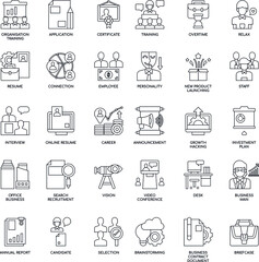Business Recruitment outline flat vector icon collection set